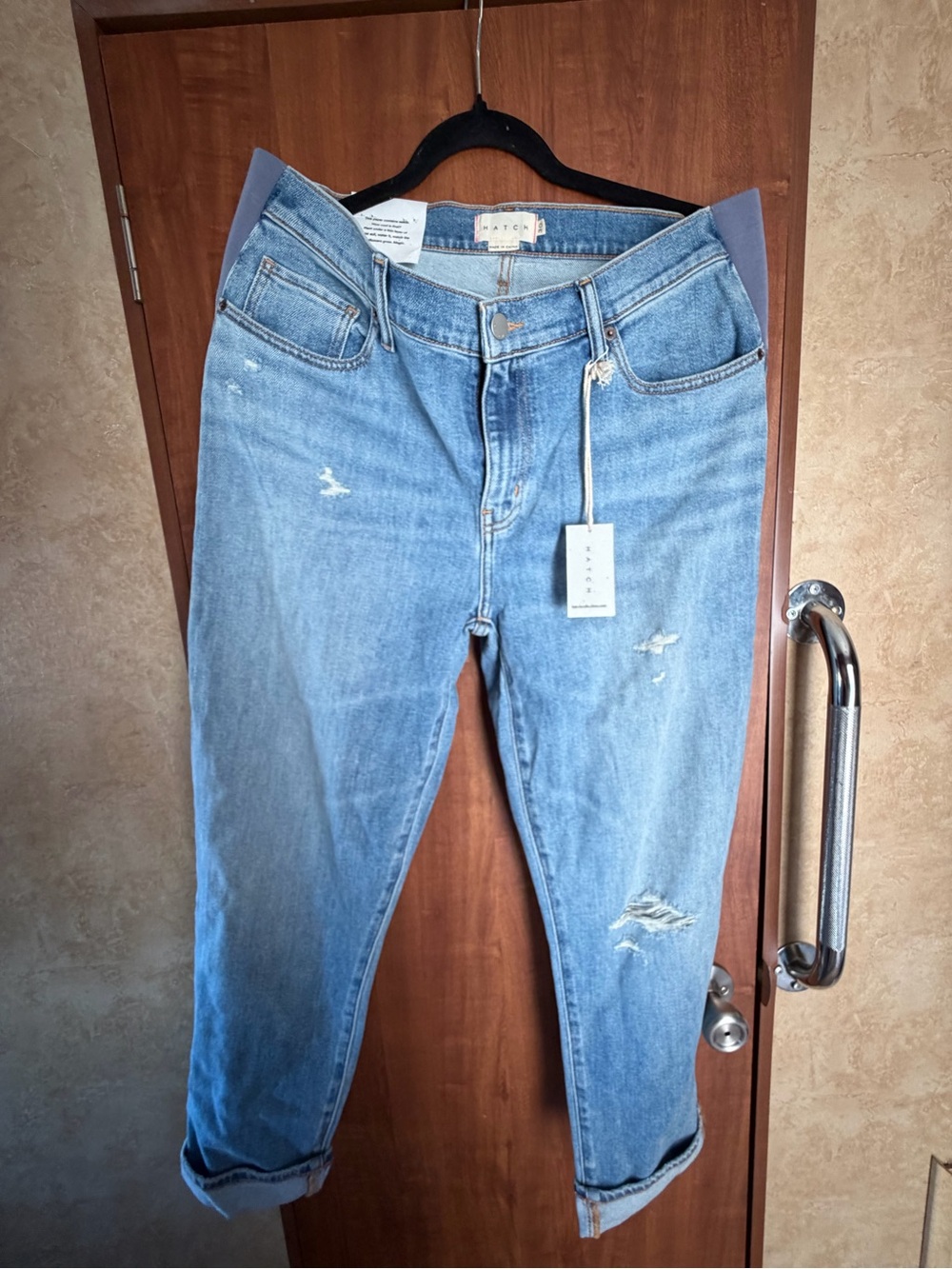 Hatch Maternity Light Blue Distressed Boyfriend Jeans Size 30 NWT